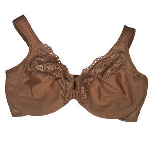 Glamorise Brown lace unlined bra 38D front closure